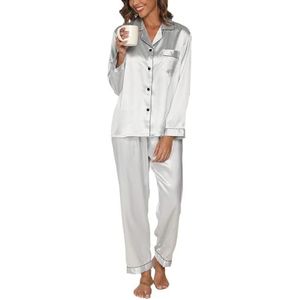 Pyjama Dames Satijnen Pyjama Set met knoopsluiting, Tweedelige Zijden Pyjama Voor Dames, V-hals Zachte Zijden Pyjama Nachtkleding, Loungewear Voor Alle Seizoenen