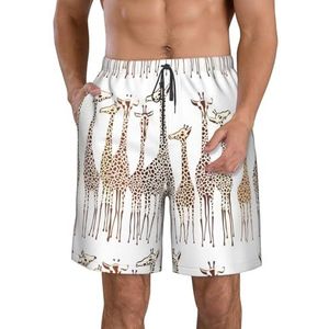 PHTZEZFC Leuke cartoon grappige giraffen print heren strandshorts zomer shorts met sneldrogende technologie, lichtgewicht en casual, Wit, XL