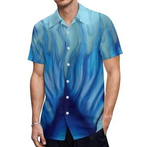 Blauwe zeemeerminstaart casual herenoverhemden korte mouw met zak zomer strand blouse top 4XL