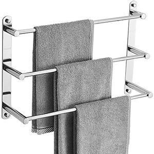 Handdoekstangen 70 cm badkamer 3-laags ladder handdoekrek wandmontage handdoeken planken, handdoekrails roestvrij staal gepolijst chroom geborsteld nikkel