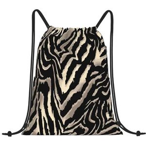 EgoMed Trekkoord Rugzak, Rugzak String Bag Sport Cinch Sackpack String Bag Gym Bag, Zwarte Zebra Skin Patronen, zoals afgebeeld, Eén maat
