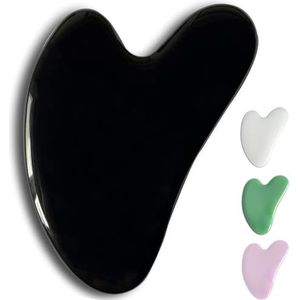 Gua Sha Jade Steen Obsidiaan zwart - Massagehulpmiddel voor gezicht, ogen, nek en lichaam - 1 Hartvormige steen