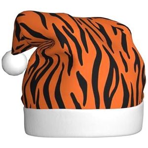 ENVEED Tijgerstrepen oranje patroon vakantie decoratie hoed - volwassen pluche kersthoed, de perfecte kerst decoratieve hoed