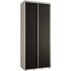 MEBLE KRYSPOL Davos 12 100 Kledingkast met twee schuifdeuren voor slaapkamer - moderne opbergkast, kledingroede en planken - 235,2x100x45 cm - Wit Zwart Zilver