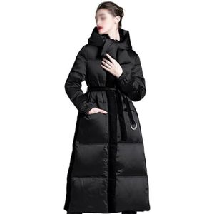 WATAY Donsjack for dames, ultralang gedeelte, winterverdikt fluwelen splitknie met capuchon, witte eendendons, zwart donsjack (Color : D, Size : Small)