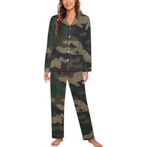 Camo Camouflage Vrouwen Lange Mouw Button Down Nachtkleding Zachte Nachtkleding Lounge Pyjama Set L