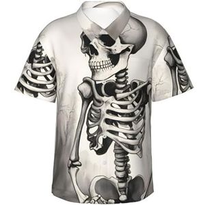 Interessante skeletprint klassiek Hawaïaans shirt voor mannen button down tropische shirts casual strandkleding, Zwart, S