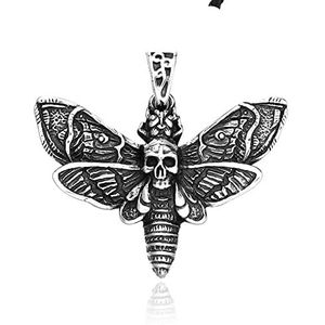 BlackAmazement 316L roestvrij stalen hanger ketting doodshoofd vlinder doodshoofdwarmer zilver zwart Gothic biker heren, Anhänger mit Kette, Roestvrij staal