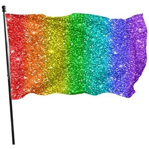 Tuin Vlag Regenboog Glitter Confetti Glans Sparkle Bling Veranda Vlag Vintage Tuin Vlaggen Uv Fade Resistant Outdoor Banner Vlaggen Voor Voortuin Festival Decoraties Parades 90x152cm