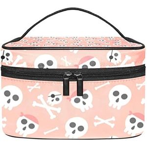 Make-up Organizer Bag, Reizen Make-up Tas Organizer Case Draagbare Cosmetische Tas voor Vrouwen en Meisjes Toiletries Roze Piraat Schedel, Multi kleuren, 22.5x15x13.8cm/8.9x5.9x5.4in