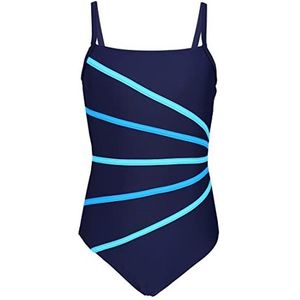 Aquarti Meisjes Badpak met Spaghettibandjes en Strepen, Donkerblauw/Strepen Turquoise/Hemelsblauw, 140