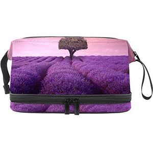 Grote capaciteit reizen cosmetische tas,Lavendel paarse bloemen boom,Make-up tas,Waterdichte make-up tas organisator, Meerkleurig, 27x15x14 cm/10.6x5.9x5.5 in