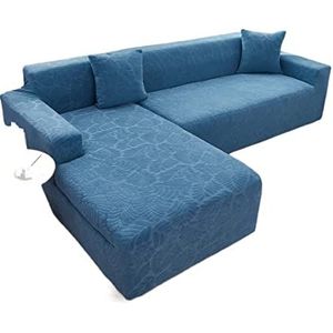 Fluwelen Stretch Sofa Cover for 1/2/3/4 Seat L-vormige sectionele bankhoezen Premium meubelbeschermer Antislip met elastische banden for huisdieren Honden(Color:K Blue,Size:2 Seater(145-185cm))