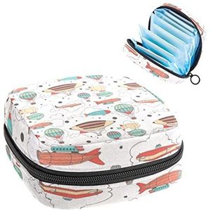 Periode Pouch Draagbare Tampon Opbergtas,Tampon Houder voor Portemonnee Vrouwelijke Product Organizer,Dirigible Kleurrijke Patroon, Meerkleurig, 4.7x6.6x6.6 in/12x17x17 cm