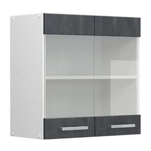 Livinity Keukenkast glas R-Line, zwart beton/wit, 60 cm