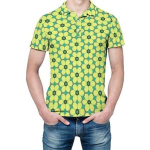 Geel madeliefjespatroon geometrisch heren shirt met korte mouwen golfshirts normale pasvorm tennis T-shirt casual zakelijke tops
