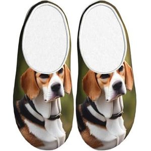 GUOLGP Beagle hondenprint, schattige wasbare huispantoffels met TPR-zool, uniseks, voor binnen en buiten, reisschoenen, Zwart, 37.5 EU