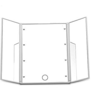 Dproptel Unieke drievoudige cosmetische make-upspiegel reizen compacte zak make-up spiegel met 8 LED-verlichting batterij inbegrepen - wit