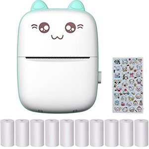 ConBlom Draagbare fotoprinter, mini-fotoprinter, draadloos, BT, met 10 rollen thermisch papier, voor memo-etiketten