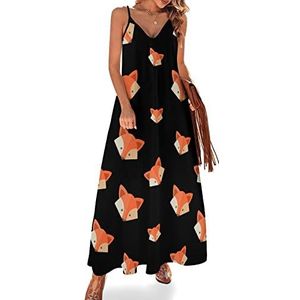 Fox Sling Maxi-jurk voor dames, V-hals, casual, mouwloos, verstelbare riem, sexy lange jurk