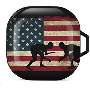 USA Flag Wrestling-1 Oordopjes hoesje compatibel met Samsung Hard Shell Beschermhoes Zwart-stijl