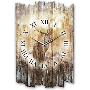 Kreative Feder Designer wandklok ""Hert"" van hout 40x27cm in shabby stijl design - designklok met fluisterstil uurwerk zonder tikken (hert, stil radiouurwerk)