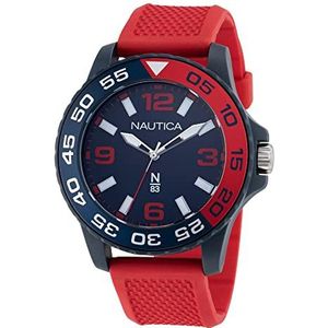 Nautica N83 Heren NAPFWS303 Finn World Red Tarwe PU Fiber Strap Horloge, Blauw/Blauw/Rood