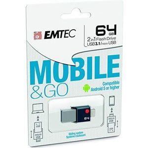 CLE 64 Go/1 USB en 1 x Micro-USB OTG (USB) voor PC, Mac, tablets en smartphones ecmmd64gt203 zwart/zilver
