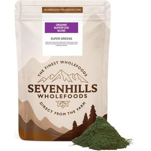 Sevenhills Wholefoods Biologische Super Greens-mix met Spirulina, Chlorella, Tarwegras, Gerstegras | Ondersteunt de immuniteit van de huid | 400g, 80 porties | Groen superfoodpoeder