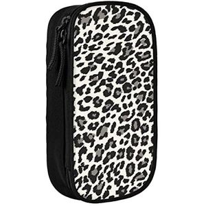 Zwarte Leopard Print Etui, Medium Size Pen/Potlood Houder Pouch Tas met Dubbele Ritsen voor Werk, Schattig, Zwart, Eén maat, Koffer