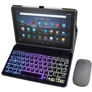 HLTOOP Toetsenbordhoes voor Amazon Fire Max 11 inch (13e generatie, model 2023) met 7-kleuren achtergrondverlichting, afneembaar toetsenbord, penhouder en bluetooth-muis