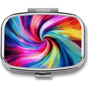 Kleurrijke Tie Dye Pillendoos Reizen Pil Organizer 2 Compartiment Wekelijkse Pil Case met Spiegel Een Dag Geneeskunde Container Geneeskunde Organizer voor portemonnee, zak of portemonnee