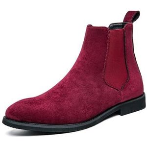 Mens Chelsea Boots Suede Casual Ankle Boots Dress Boots Elastic Slip On Boots For Men Fashion Boots (Color : Red, Size : EU 38)