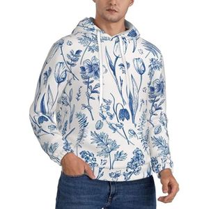 ATTOUD Bloemen en bladeren print mannen capuchon sweatshirt, lange mouwen casual pullover hoodie, lichtgewicht hoodie voor mannen, Zwart, XL