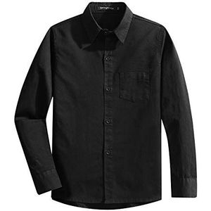 Spring&Gege overhemd met lange mouwen en knoopsluiting voor jongens, uniformshirt voor kinderen van 3-14 jaar, Zwart, 13-14 jaar