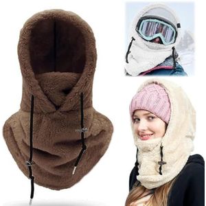 Gezichtsmasker Sherpa Hood, universele windbestendige winter Sherpa skikap, bivakmuts skimasker, windbestendige winter for dames en heren (Color : Brown, Size : One Size)