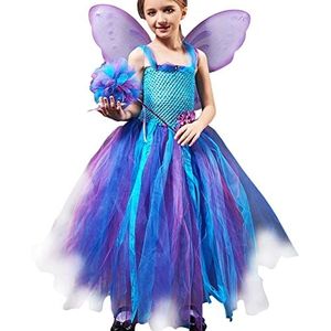 TUJOBA Pageant Jurken Voor Meisjes - Fee Prinses Kostuum Voor Kinderen Cosplay Party,Elf prinses kostuum voor meisjes met toverstaf en vleugel voor verjaardagsfeestje