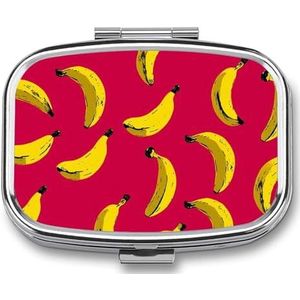 Pillendoosje Draagbare Rode Banaan Patroon Pil Organizer Reizen Pil Case voor Pocket Of Portemonnee Geneeskunde Pil Container met Spiegel 2 Compartimenten Dagelijkse Geneeskunde Organizer