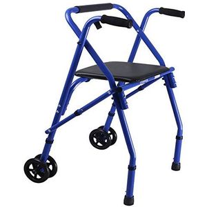 Blauwe opvouwbare rollator voor ouderen, met zitting en 2 wielen, lichtgewicht aluminium opstaphulp voor volwassenen, in hoogte verstelbare standaard rechtopstaande rollator Decoration