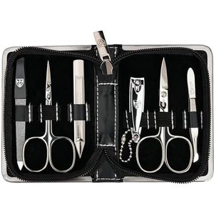 DREI SCHWERTER - 6-delige manicureset 'Ravenna' | Manicureset nagelset in zwart kunstleer etui | inhoud: nagelschaar, huidschaar, nagelknipper, saffier nagelvijl, nagelreiniger, pincet