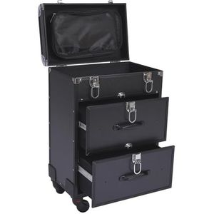 Cosmeticakoffer, trolley, manicure, tafel, cosmeticakoffer, professionele make-upkoffer met draaibare universele wielen, make-upkoffer, kapperwagen op feestjes en andere gelegenheden, zwart, Zonder