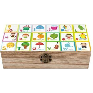 ABC alfabet educatieve houten kist met scharnierend deksel voor aandenken ambachten doe-het-zelf opslag sieraden gepersonaliseerde print container