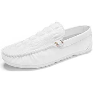 Loafers for heren, ronde neus, effen kleur, krokodillenprint, loaferschoenen, lichtgewicht, flexibel, bestendig, mode-instapper (Color : White, Size : 43 EU)