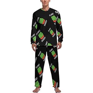 Grappige Cactus Kat Plant Daddy Zachte Heren Pyjama Set Comfortabele Lange Mouw Loungewear Top En Broek Geschenken L