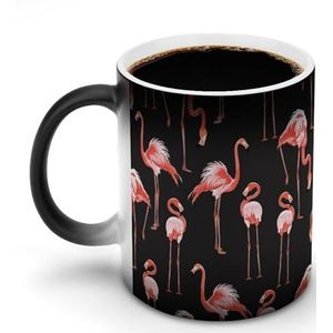Roze Flamingo Warmte Veranderende Koffie Mok Keramische Warmtegevoelige Magische Grappige Gift voor Vrouwen Mannen 12oz