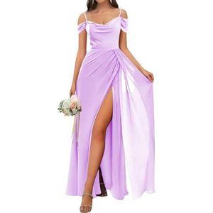 WSEYU Chiffon Bruidsmeisjes Jurken Spaghetti Bandjes Prom Jurken Koude Schouder Formele Avond Party Gown ZM202, Lila, 32