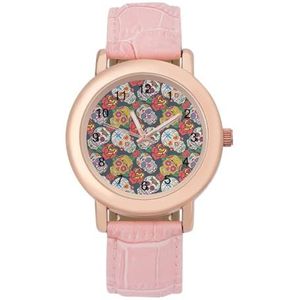 Kleurrijke Schedels En Rozen Horloges Voor Vrouwen Mode Sport Horloge Vrouwen Lederen Horloge