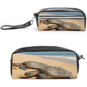 MNVTSKOP Schildpadden op het strand make-up tas kleine cosmetische reiskoffer draagbare briefpapier organizer voor vrouwen leraar