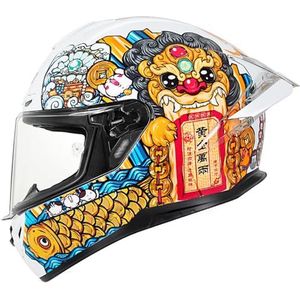 RYDZCLH Mode Retro Motor Integraalhelm met Anti-condens Vizier Mannen en Vrouwen Off-road ATV Scooter Helmen Motorcross Helmen DOT/ECE Goedgekeurd,D,3XL