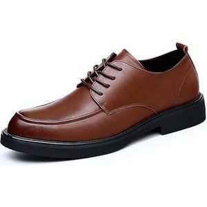 Geklede schoenen for heren met veters, ronde neus, veganistisch lederen schort, teen, rubberen zool, antislip, feest (Color : Brown, Size : 41 EU)